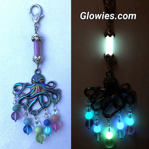 Octopus Glow Lantern Glass Purse Charm KeyChain