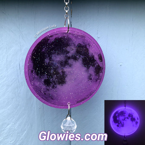 Purple Full Moon Glow Sun Catcher with crystal
