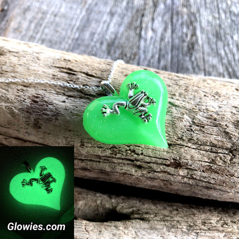 Silver Frog Glow in the dark Lula Heart Necklace