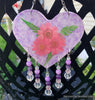 Glowie Decor Heart Beaded Suncatcher Lavendar Opal Pink Daisies with Jade and Amethyst