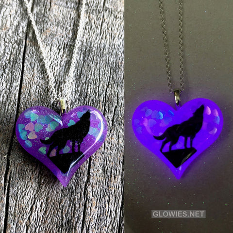 Howling Wolf Glow in the dark Lula Heart Necklace