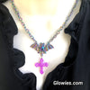 Gothic Bat with Purple Glow Opal Cross Necklace