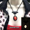 Bat necklace #3 with red Opal Glow Stone