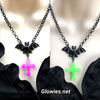 Gothic Black Bat with Glow Cross Necklace