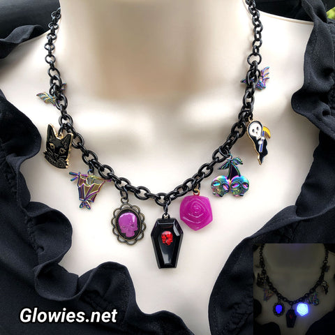 Black Cat Club Coffin & Crystal Skull Necklace