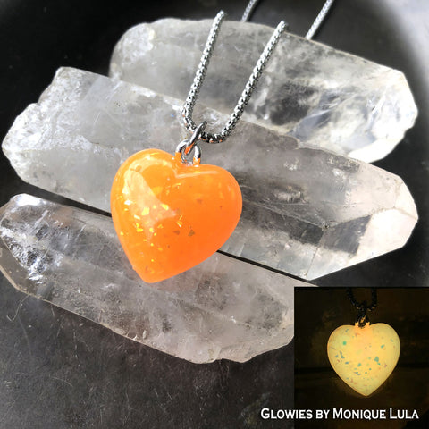 Orange Opal Glow in the dark Heart Necklace