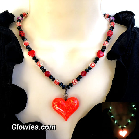 Skullfire Romance Gothic Opal Red Heart Necklace