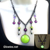 Chartreuse Glow Opal Midnight Skulls Necklace