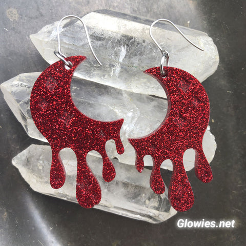 Red Glitter Moon Drip Earrings