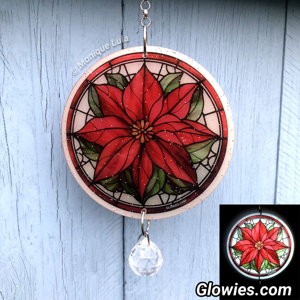 Poinsettia Glow Sun Catcher with Crystal