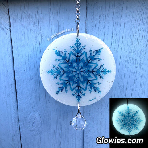 Snowflake Glow in the dark Sun Catcher with Crystal