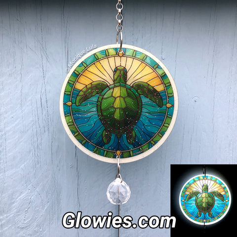 Sea Turtle Glow Sun Catcher with Crystal