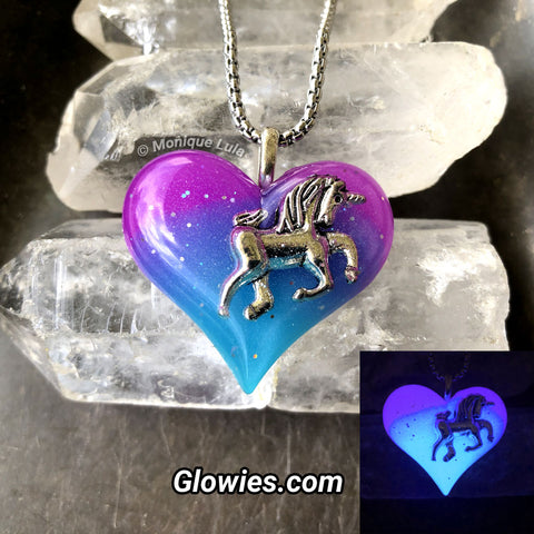 Twilight Unicorn glow in the dark Lula Heart Necklace