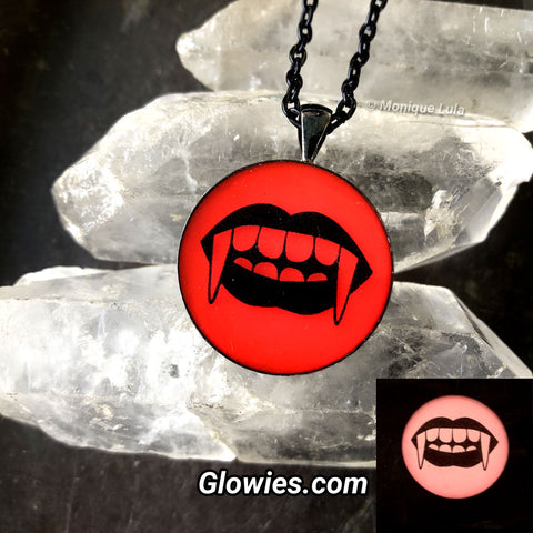 Black & Red Vampire Fang Glow Art Necklace