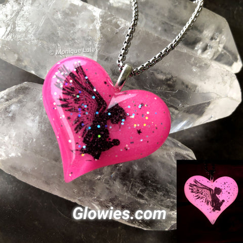 Angel Mother with Child Glow in the dark Lula Heart Necklace