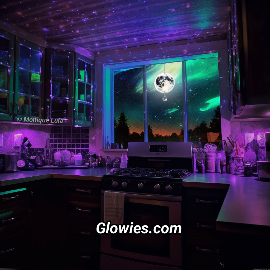 Glowies Glow Jewelry Art & Decor - Full Moon Glow Sun Catcher with Crystal