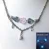 Cherry Blossom Glow Glass Necklace, Bracelet, Earrings Set