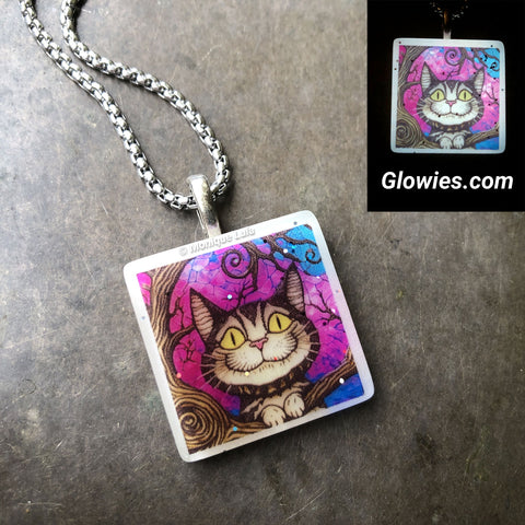 Cheshire Cat Glow Art Square Necklace