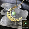Gold Plated Stainless Steel Crescent Moon Glow Glass Orb necklace