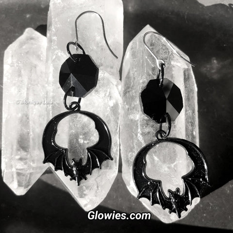 Black Bat Crystal Glass Earrings