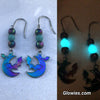 Aurora borealis crescent moon bat earrings with glow glass