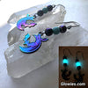 Aurora borealis crescent moon bat earrings with glow glass