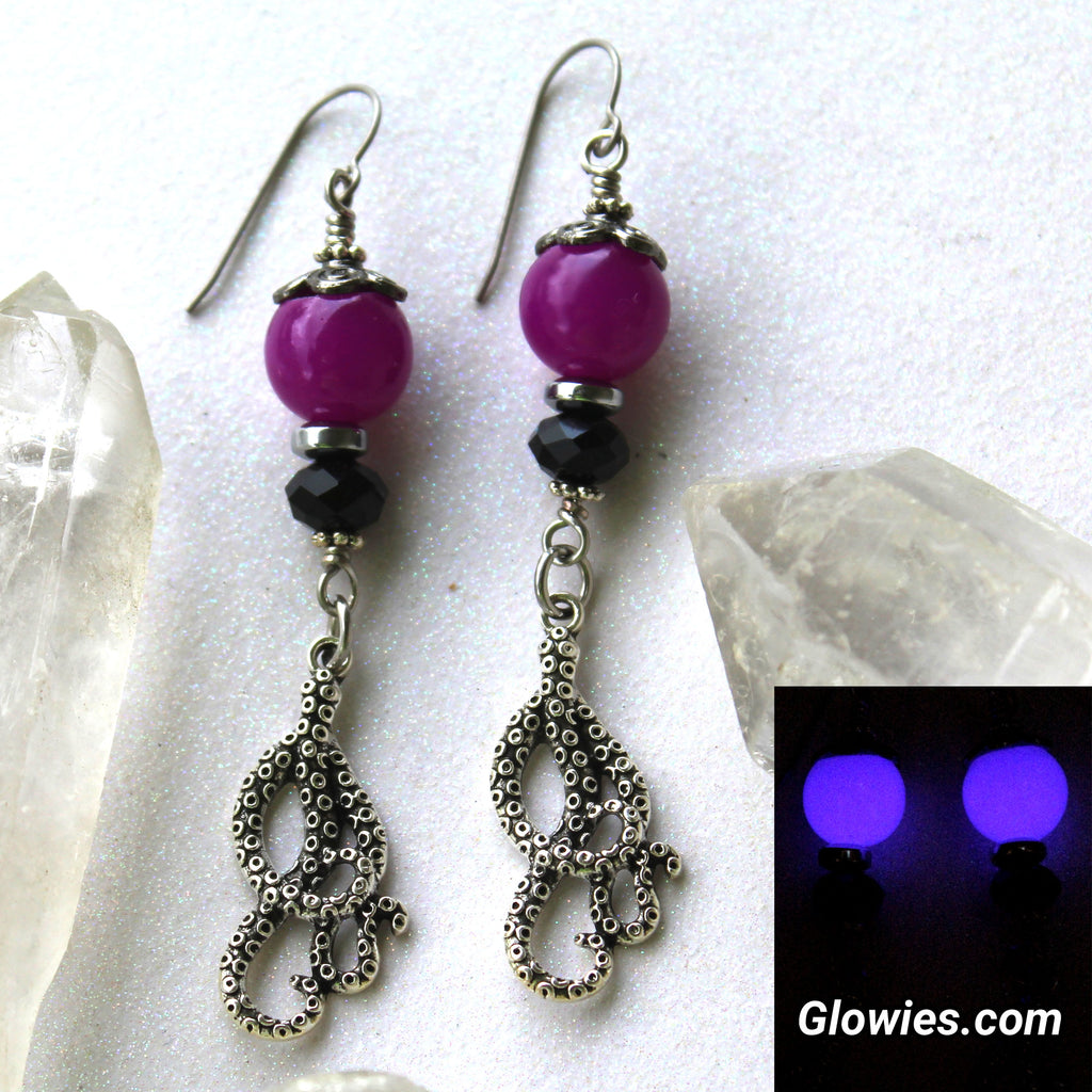 Tentacles with Purple Glow in the dark Orb Earrings