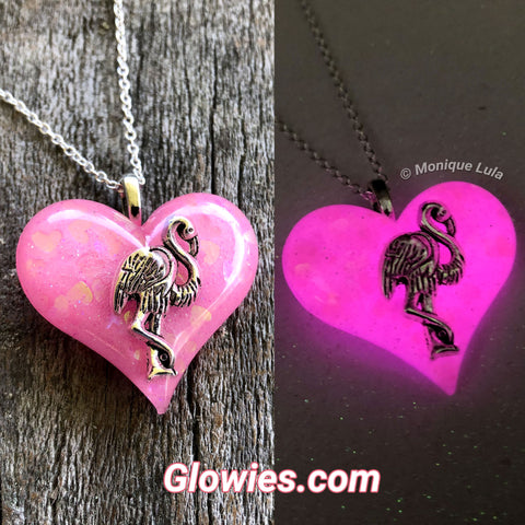 Flamingo Glow in the dark Heart Necklace