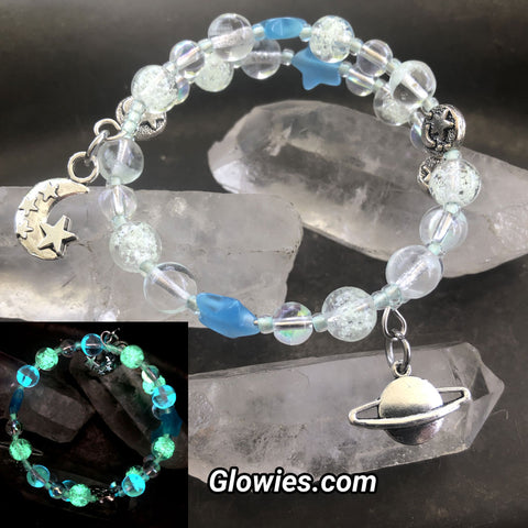 Starry Crescent Moon Galaxy Glass Bracelet