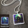 Stained Glass Haunted House Glow Art Necklace