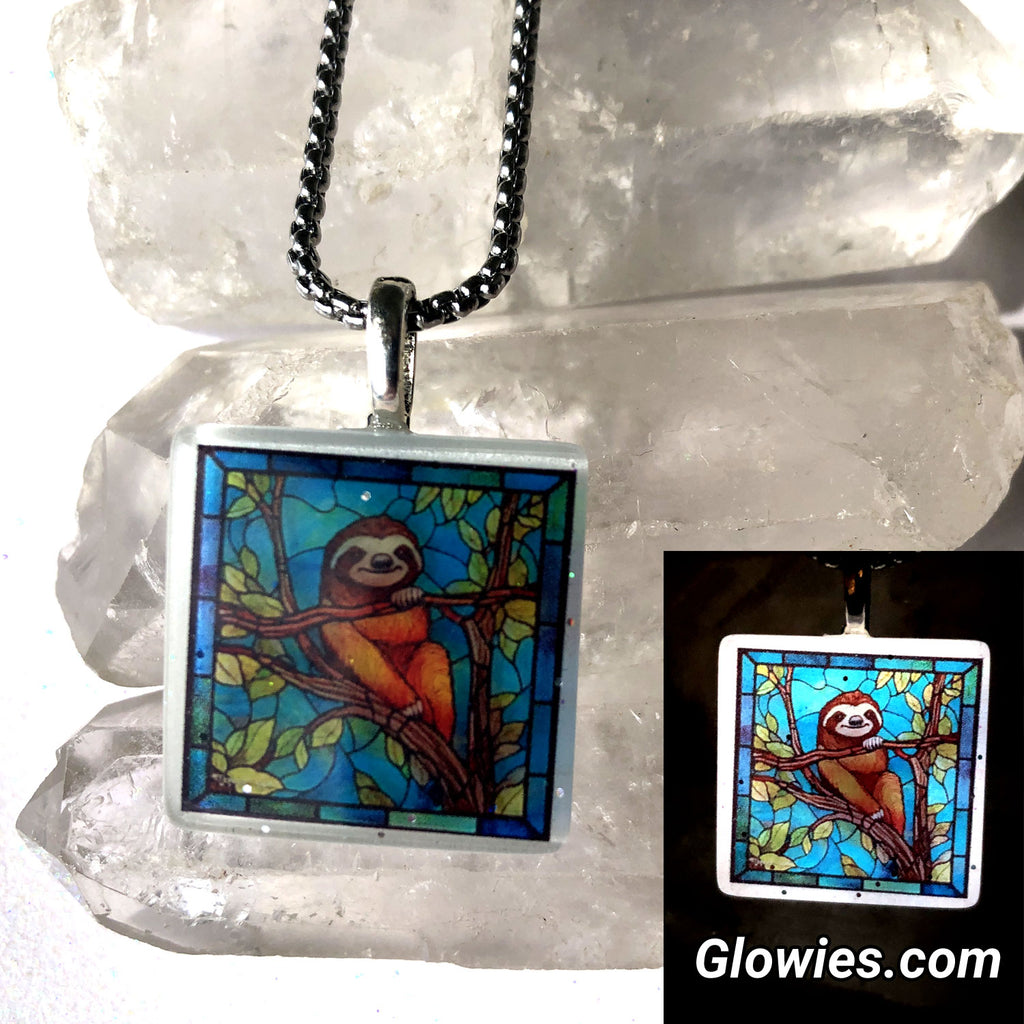 Sloth Glow Square Necklace