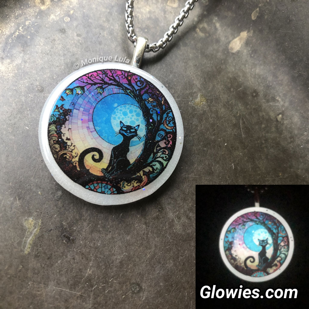 Spiral Tail Cat Glow Art Necklace