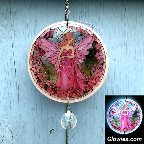 Pink Fairy Glow in the dark Sun Catcher with Crystal