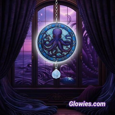Purple Octopus Glow in the dark Suncatcher with Crystal