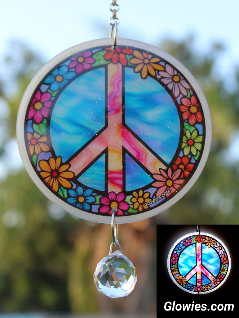 Peace Symbol Glow Suncatcher with Crystal