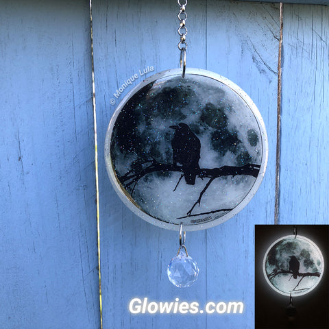 Full Moon Raven Glow Suncatcher with Crystal