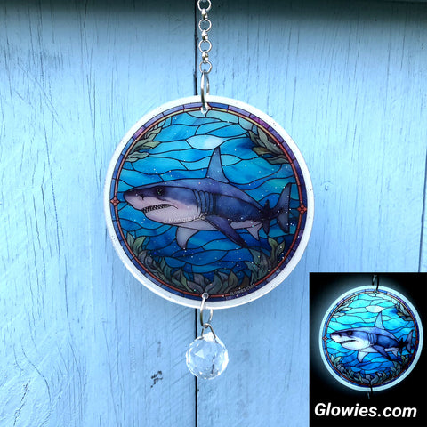 Shark Glow Sun Catcher with crystal