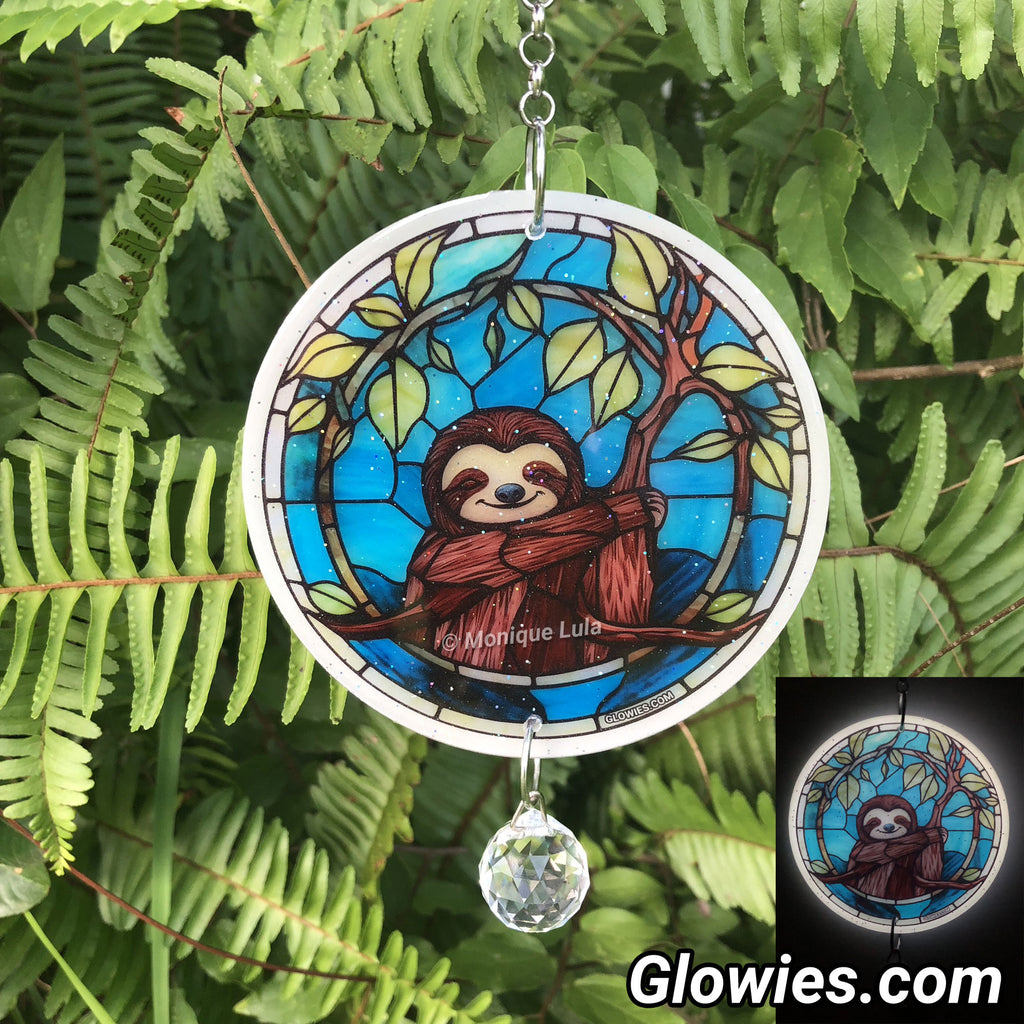 Sloth Glow Suncatcher with crystal