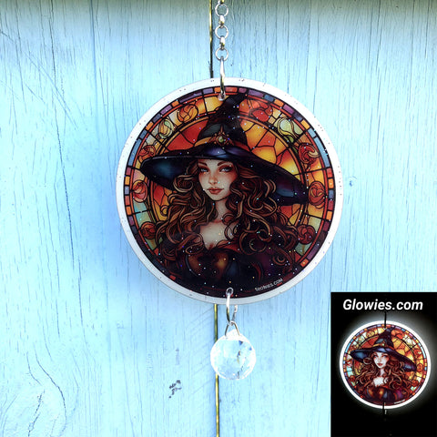 Halloween Witch #2 Glow in the dark Sun Catcher with Crystal