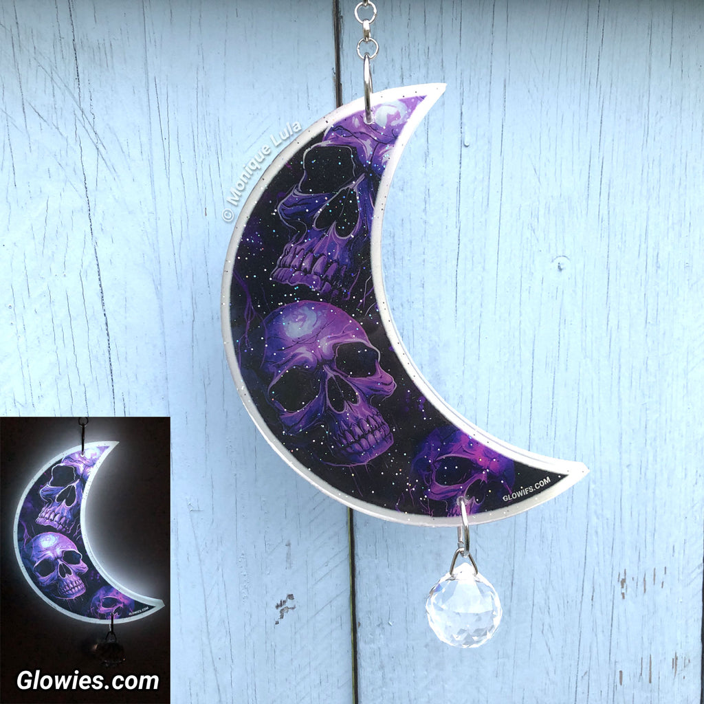 Gothic Skulls Glow in the dark Moon with Crystal