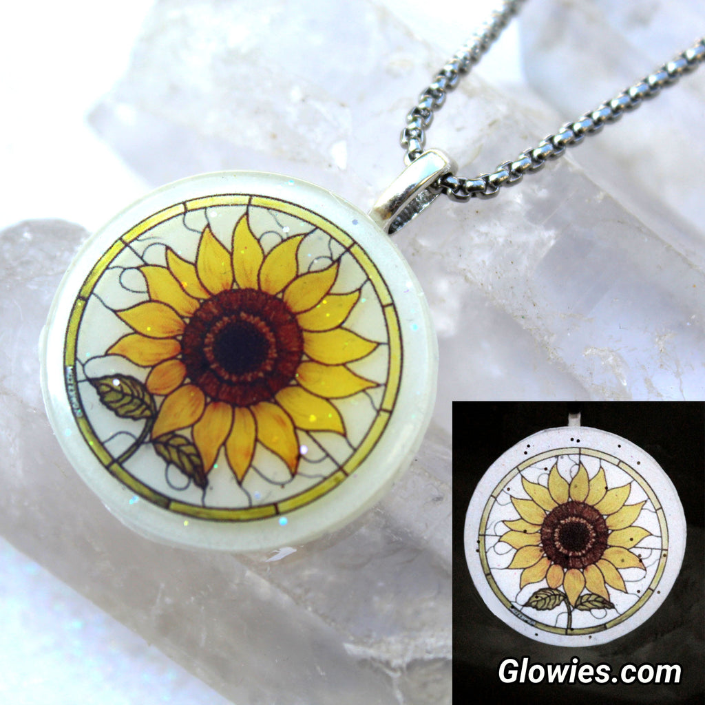 Sunflower on White Glow Art Necklace