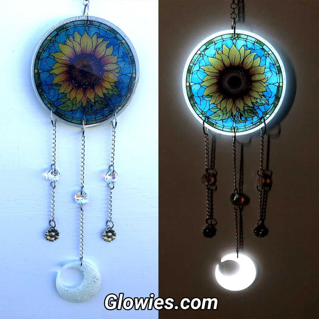 Sunflower Sun-Catcher with Charms, Crystals, and Glow Moon