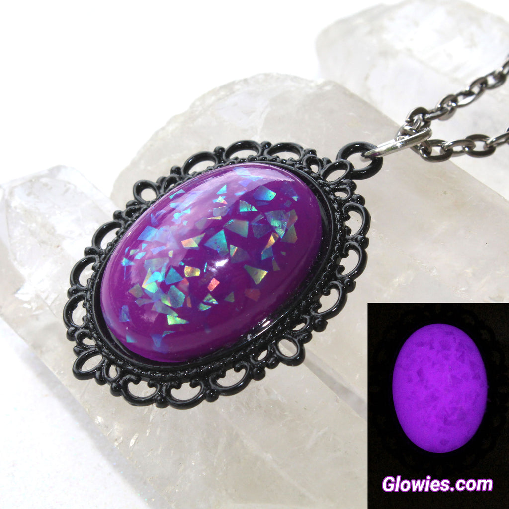 Purple & Black Opal Glow Stone Necklace