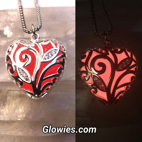 Red Heart of Winter Frozen Forest Glowing Necklace