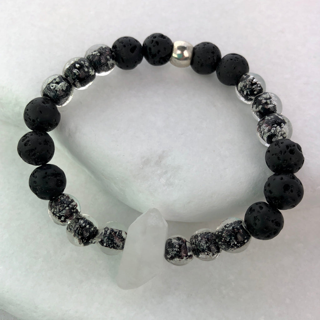 Black Lava Galaxy Glow Quartz Crystal Point Essential Oil Beaded Bracelet