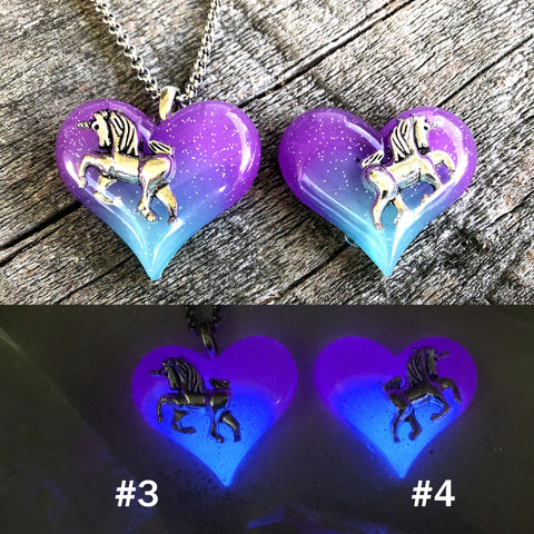 Aurora Borealis Twilight Unicorn glow in the dark Lula Heart Necklace