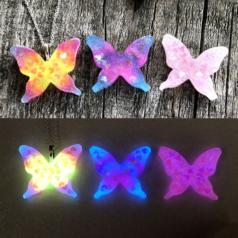 Glow Butterfly Necklace Batch #2 - Rainbow Iridescent Hearts