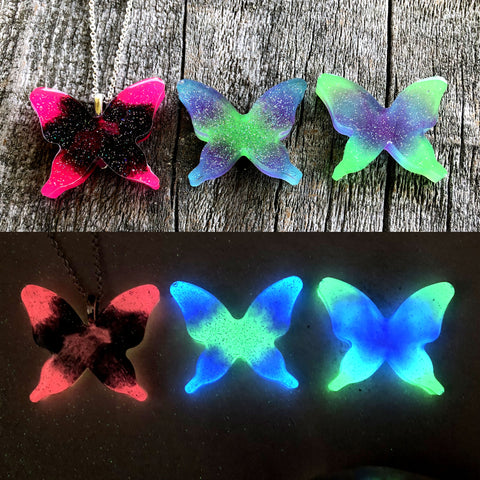 Glow Butterfly Necklace Batch #3 - Pink & Black with Aurora Borealis