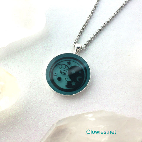 Crescent Moon with Stars Glow Art Necklace