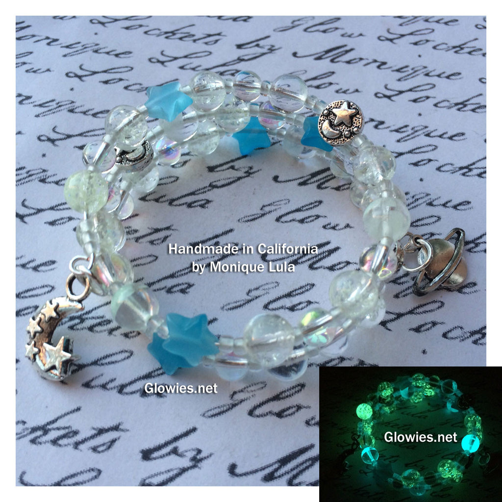 Starry Crescent Moon Galaxy Glass Bracelet